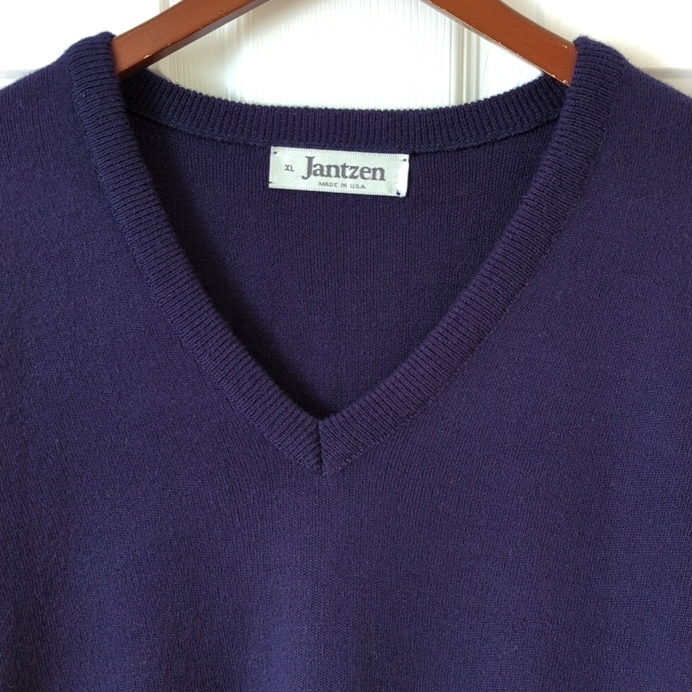 Jantzen 90's Vintage Classic & Cozy Long Sleeve V-neck Knit Sweater Navy XL - Picture 2 of 10